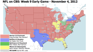 Illustration for article titled Which TV Market Is Getting Screwed This Sunday? An Analysis Of NFL Viewing Maps